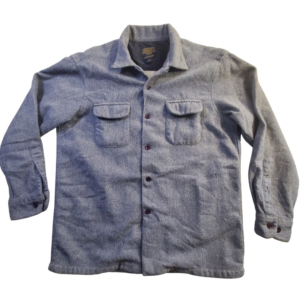 Pendleton Board Shirt Mens Large Blue Wool Flannel Loop Collar Vintage Style L